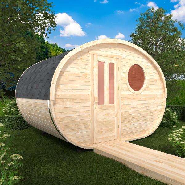 Fasssauna / Gartensauna / Banja / Oval 3,5 m mit Vorraum